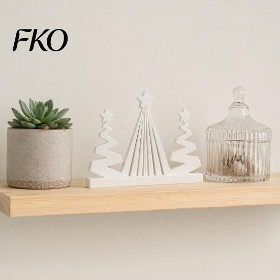 Delicate Texture Xmas Ornament 3D Printed Abstract Christmas Tree Figurine, Modern Minimalist Sculpture with Star Topper for Home, Office, Holiday