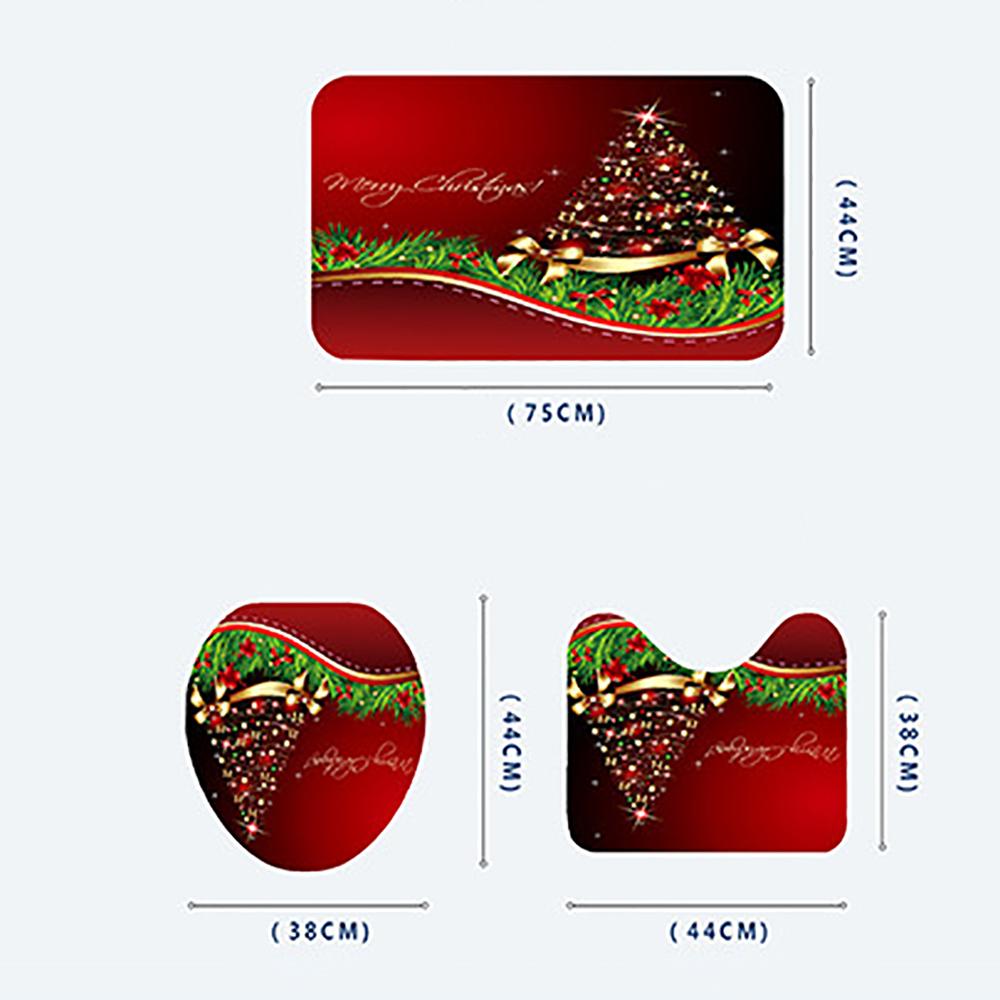 3X Christmas Bathroom Rug Set Non-Slip Bath Mat Toilet Lid Cover Christmas Decor