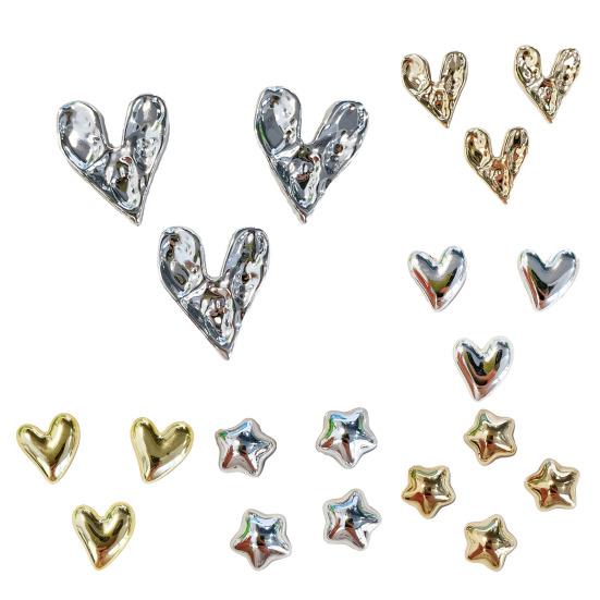 100Pcs Electroplated Star Heart Charms Metallic Flat Back Hearts Stars Decorations DIY Accessories for Craft Projects Jewelry Making Phone Cases