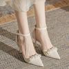 Fashion Women's Fashion Thin Heel Shoes Spring New Pointed Head Shallow Mouth Bead Hollow Anti-slip Wear-resistant High Heels