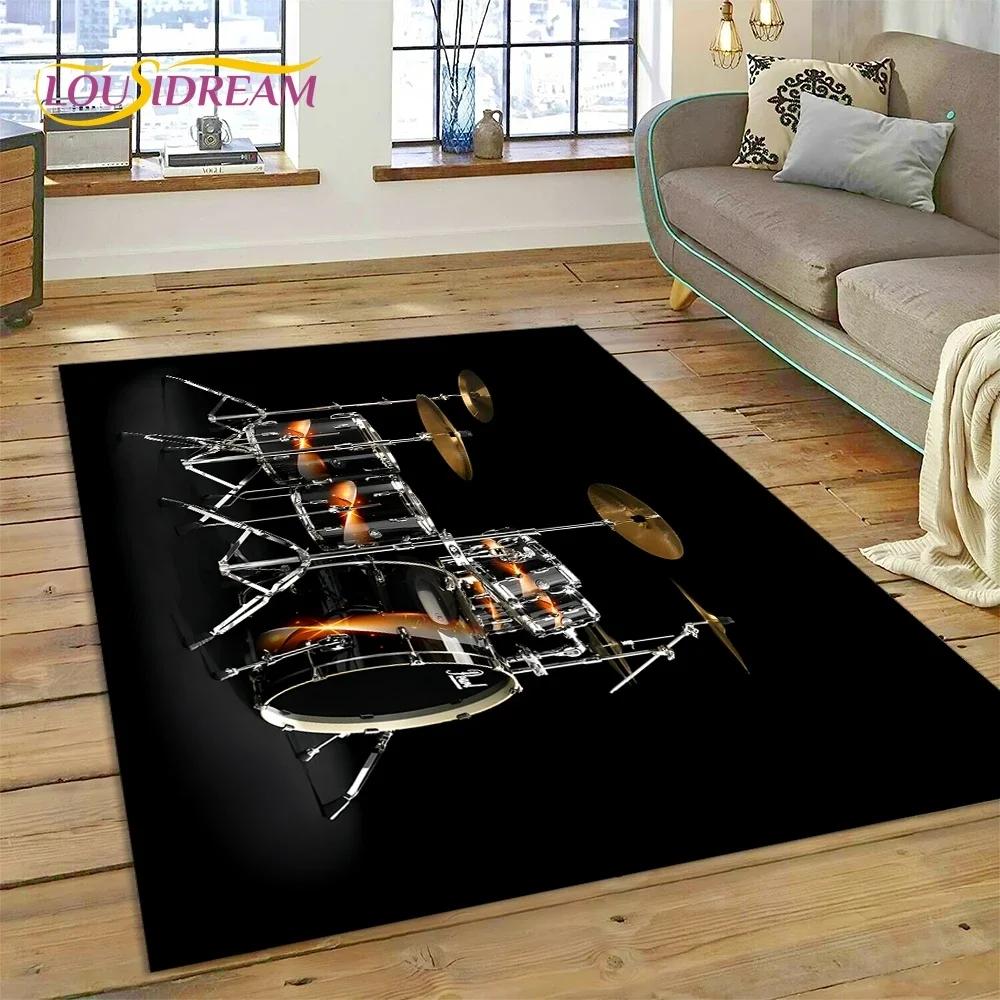 3D Drum Kit Drum Stand Set Music Instruments Carpet Rug for Bedroom Living Room Home Sofa Decoration,Child Large Decor Floor Mat
