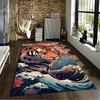 Majestic Tiger Rug in Vibrant Colors Surrounded by Waves Suitable for use as an anti-slip game mat for living room and bedroom sofas