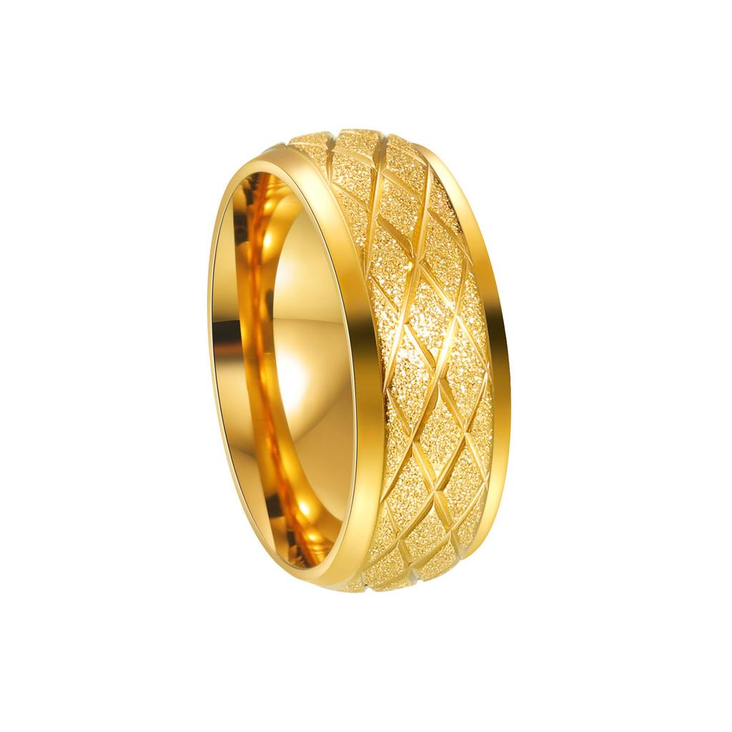 1pc 8MM Stainless Steel Golden Mens Ring Timeless Design with Simple Texture Hypoallergenic & Durable for Sophisticated Style