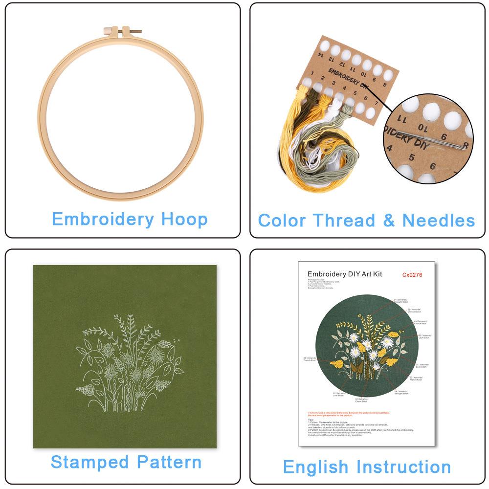 Green Chrysanthemum Dandelion Green Daisy Wreath Diy Handmade Embroidery Material Pack Cotton Cloth