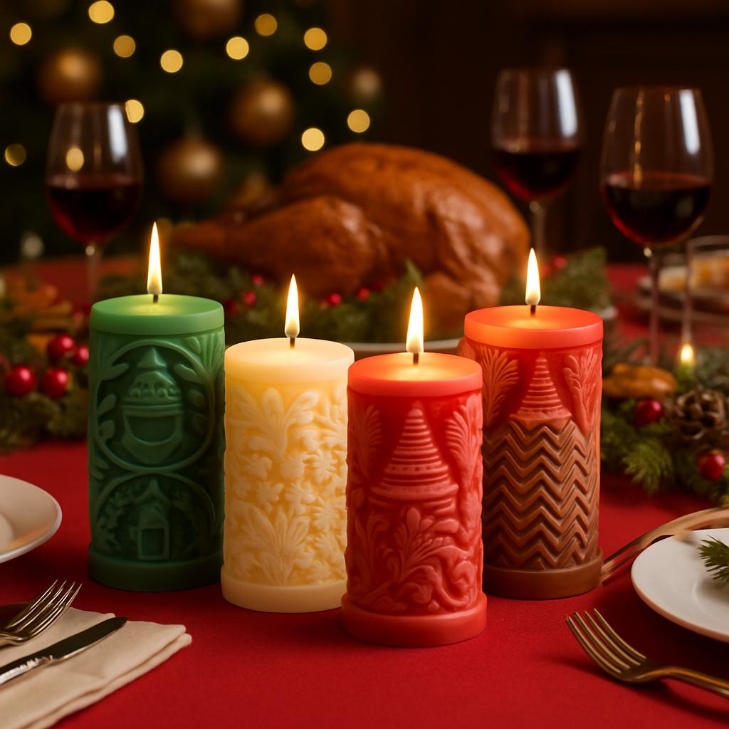 Christmas Cylinder Scented Candle Silicone Mold DIY Craft Kit Holiday Gift Home Dining Table Decoration Craft Supplies