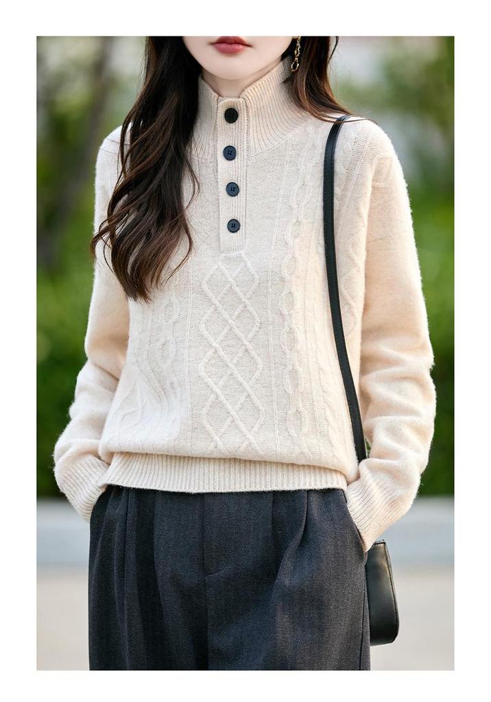 Women's Wool Half-High Collar Pullover Sweater - 25 New Autumn Winter Knit Base Layer Top