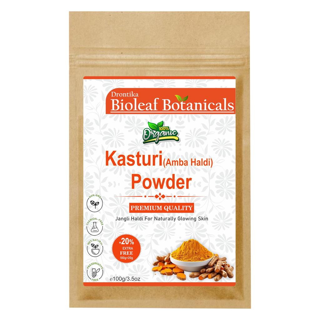 Drontika Wild & Pure Bioleaf Botanicals Kasturi Haldi Powder For Natural Finish Face (100 Grams) For Glowing Skin | Kasturi Manjal For All Skin Typ