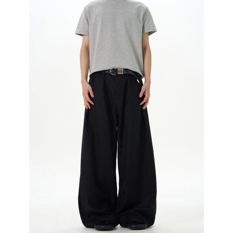 Kisko American Retro Double-Pleated Drape Wide-Leg Casual Trousers Unisex Cleanfit Loose Floor-Length Pants Trendy