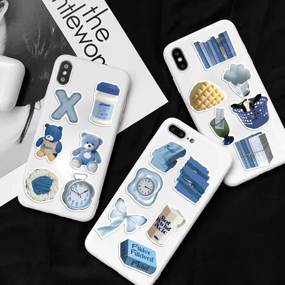 50 Blatt Blaue DIY Wasserdichte Sticker Zur Dekoration Stilvolles und Einzigartiges Design Für Tablets, Handys, Kühlschränke und Mehr