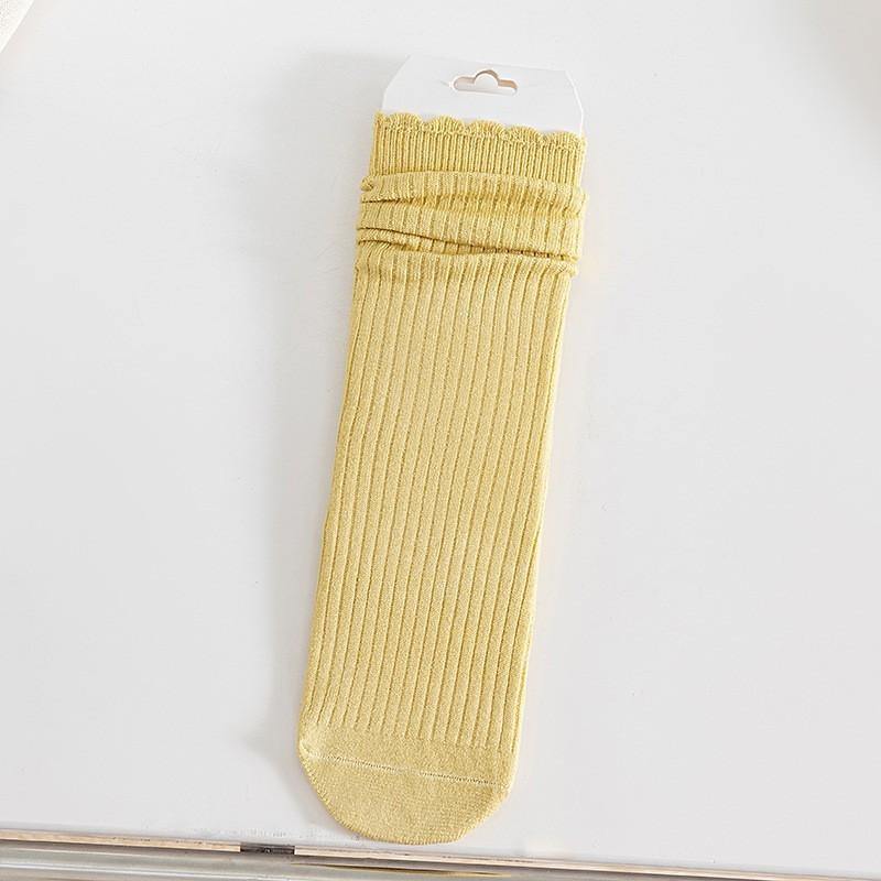 Lace Socks Children'S Stacking Socks Thickened Warm Wool Socks Solid Color Retro Sweat-Absorbing And Deodorant Medium Tube Socks