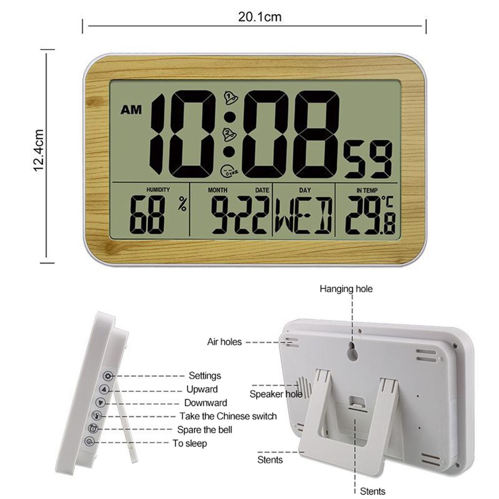 Digital Alarm Clock Battery Operated Snooze Function Large LCD Display Modern Desk Wall Clock for Bedroom Table Bedside Home