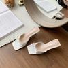 Designer Women Heeled Mules Sandals Soft Leather High Heels Summer Shoes for Women Slippers Vintage Open Toe Slides