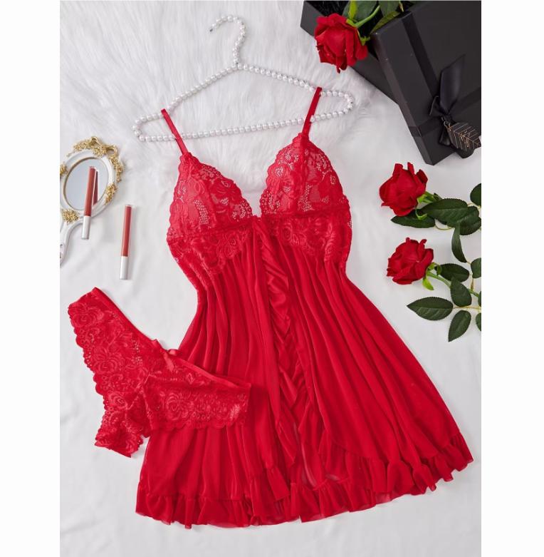 Suspender Suit Summer Ultra-thin Nightgown Lace Thong Sets Women's Sexy Pyjamas Lingerie Hot Night Dress Comfortable Sleepwear