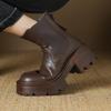 Microfiber Autumn Winter Shoes Thick High Heels Thick Bottom Size 43 Motorcycle Boots Knitwear Ankle Boots