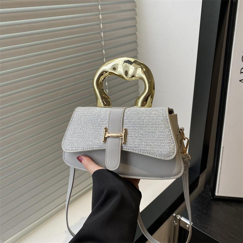 2025 Textured Metal Portable Foreign Style New Women's Large Capacity Simple One Shoulder Underarm Crossbody Small Square Bag