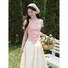 Laxiangnan Pink Fake Two-Piece Short-Sleeve T-Shirt
