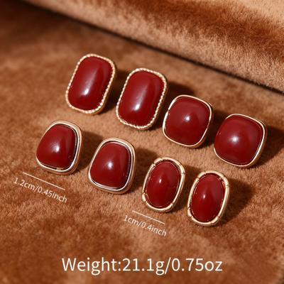 Hot-selling Classic Geometric Square Stud Earrings Set, Retro Simple Earrings, Red New Year's Earrings.
