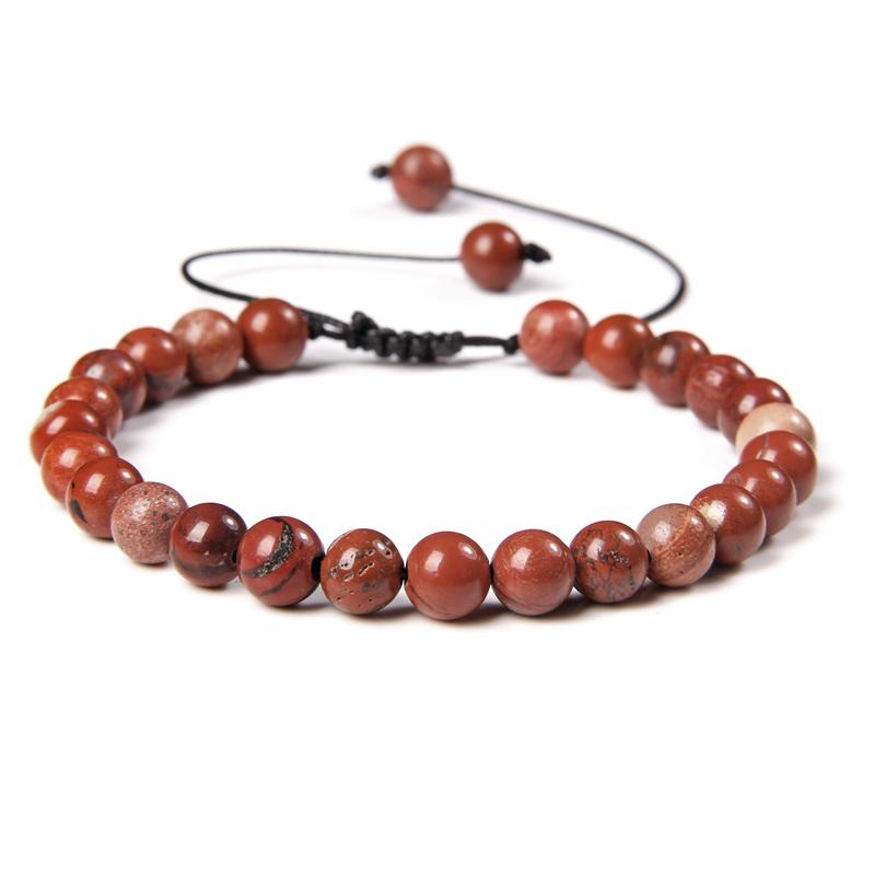 Natural Stone 6mm Beads Bracelet Adjustable Rope String Braided Bracelets For Women Men Amethysts Red Agates Lava Beaded Bangles