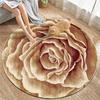 Elegant Rose Floral Round Rug Brown and  Beige Non-Slip Floor Mat Washable 2D Flat Print Area Rug for Living Room Bedroom Decor