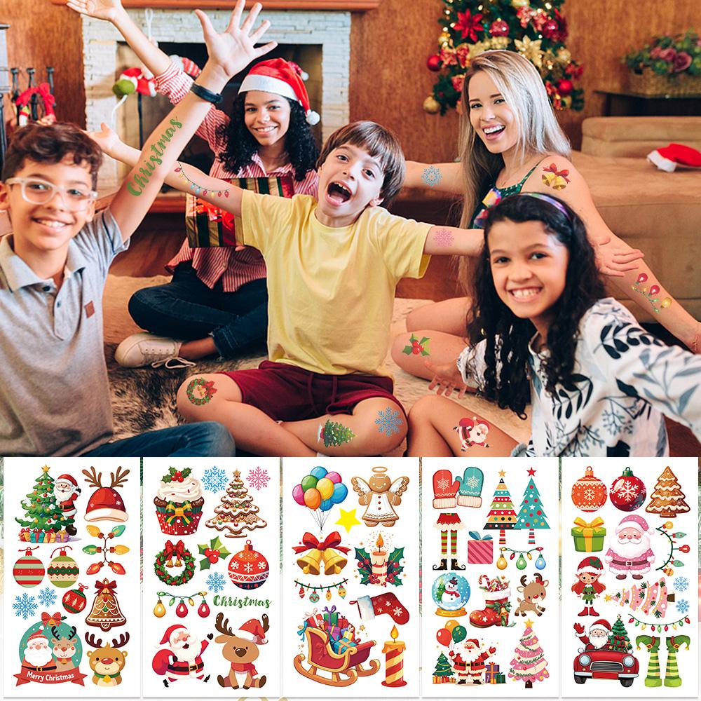 10sheets Cartoon Christmas Day Tattoo Stickers For Face Arm Body Temporary Fake Waterproof Tattoo Stickers Kids Festival Gifts
