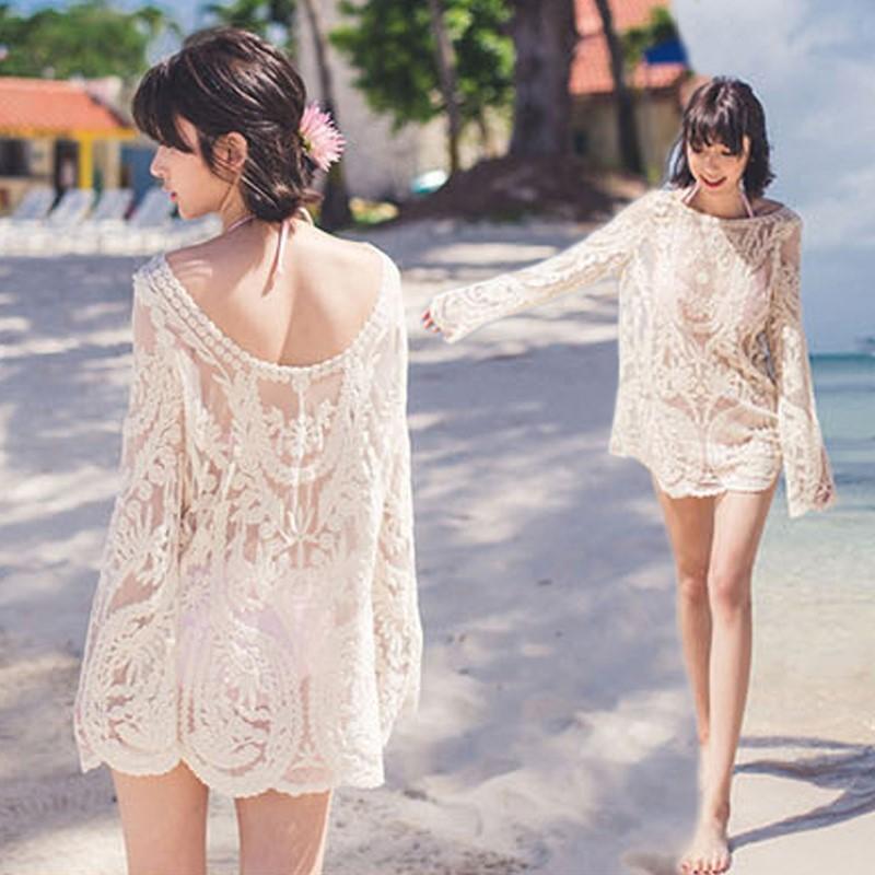 Holiday beach lace cardigan women's sunscreen swimsuit bikini hollow loose stacked blouse jacket shirt