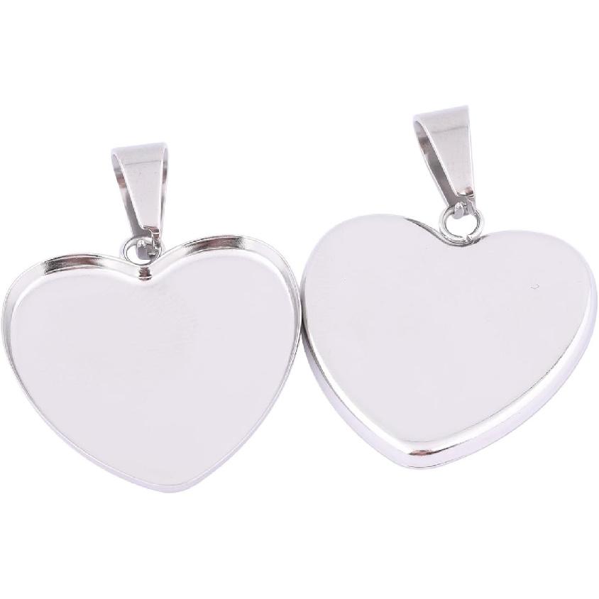 40pcs 24.7mm Heart Cabochon Settings Stainless Steel Bezel Pendant Trays DIY Neclace Base Blanks for Jewelry Making Supplies