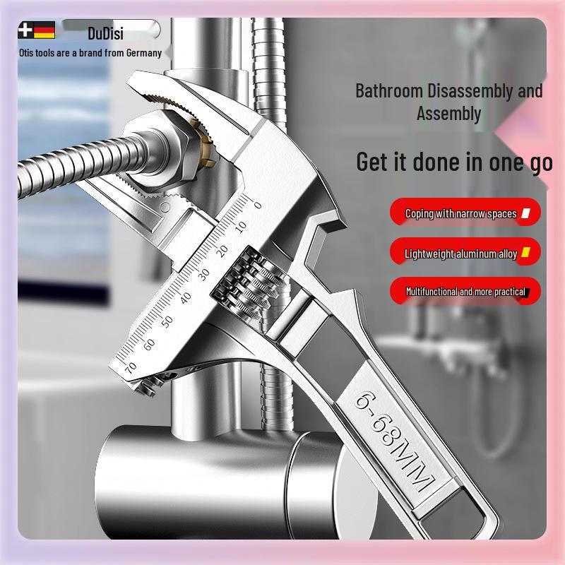 

Large Opening Multifunctional Wrench for Kitchen & Bathroom Plumbing Upgraded Thickened Silver Wrench