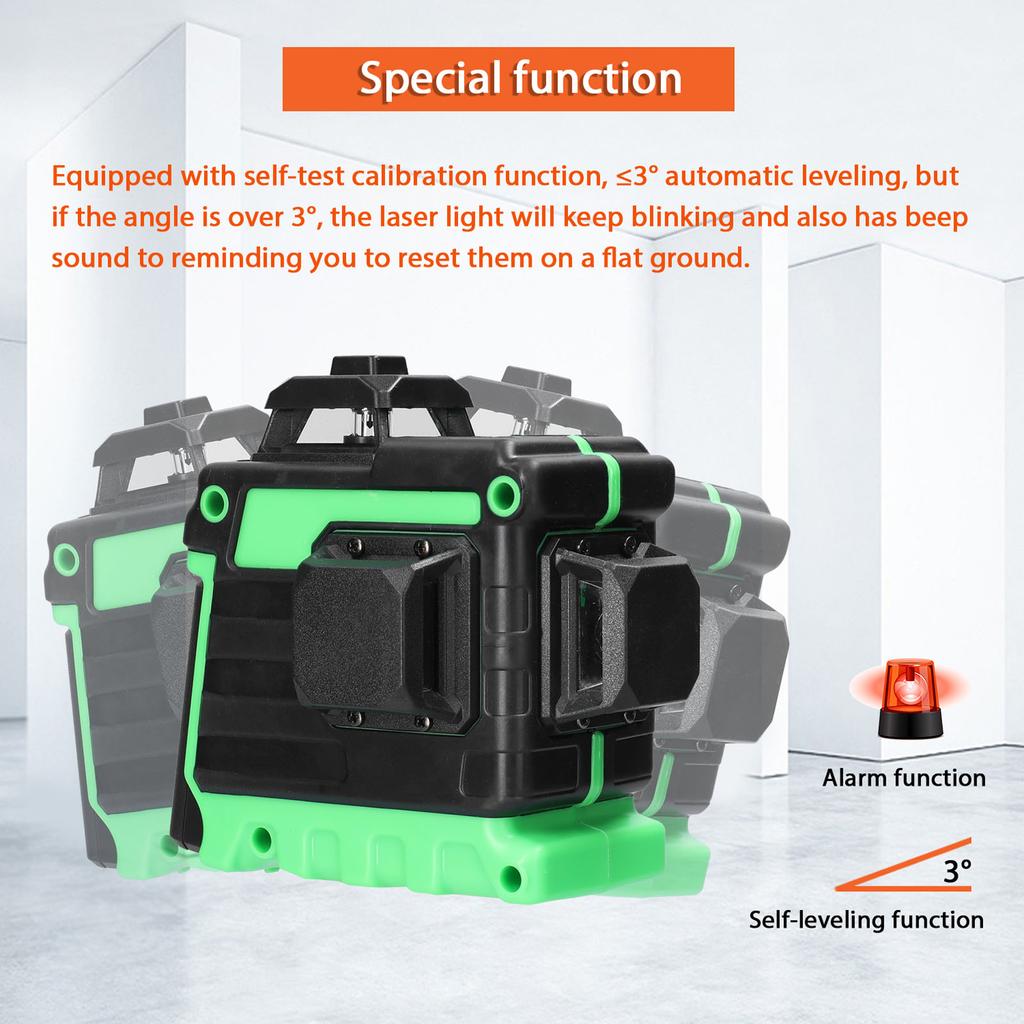 Mini Multifunctional 12 Lines Green Light Laser Level 3 degrees  Self leveling Machine USB Rechargeable Lithium Battery