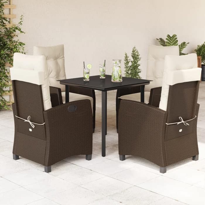 VidaXL Garden Dining Set with Cushions 5 Pcs, Table and Chairs with Adjustable Backrest, Outdoor Furniture, 3212774