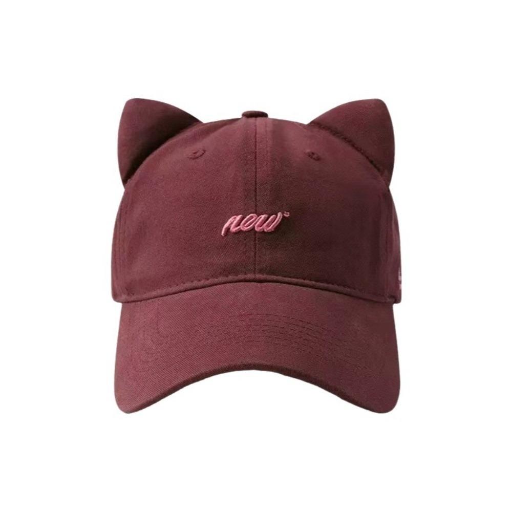 Wide Brim Embroidery Letter Baseball Cap Cotton Peaked Cap Casual Cat Ear Hat  Girl