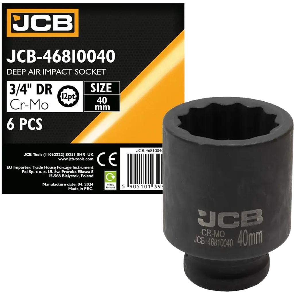 JCB 3/4" Cr-Mo 12-point deep impact socket 40mm socket wrench