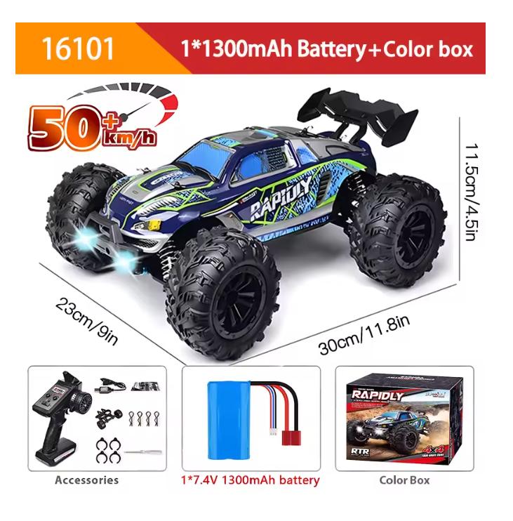 

16103 Быстрые радиоуправляемые машины 50 км/ч 1/16 Off Road 4WD со светодиодными фарами, 2.4G водонепроницаемый радиоуправляемый монстр-трак для взрослых и детей