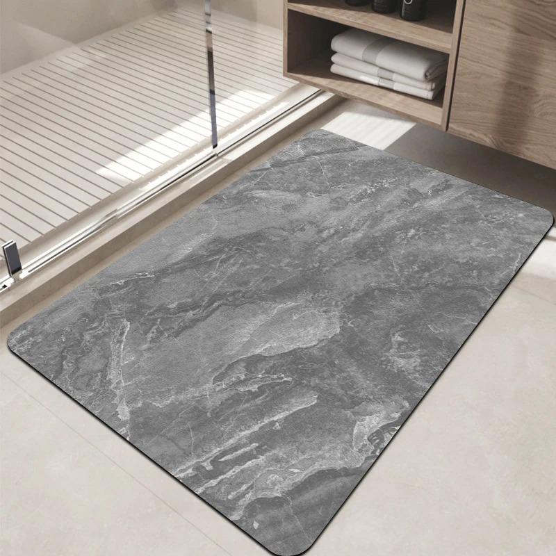 Luxury Watercolor Marble Bath Mat, Non-Slip Bathroom Rug, Gold Accent Floor Mat for Shower, Vanity  Entryway Decor