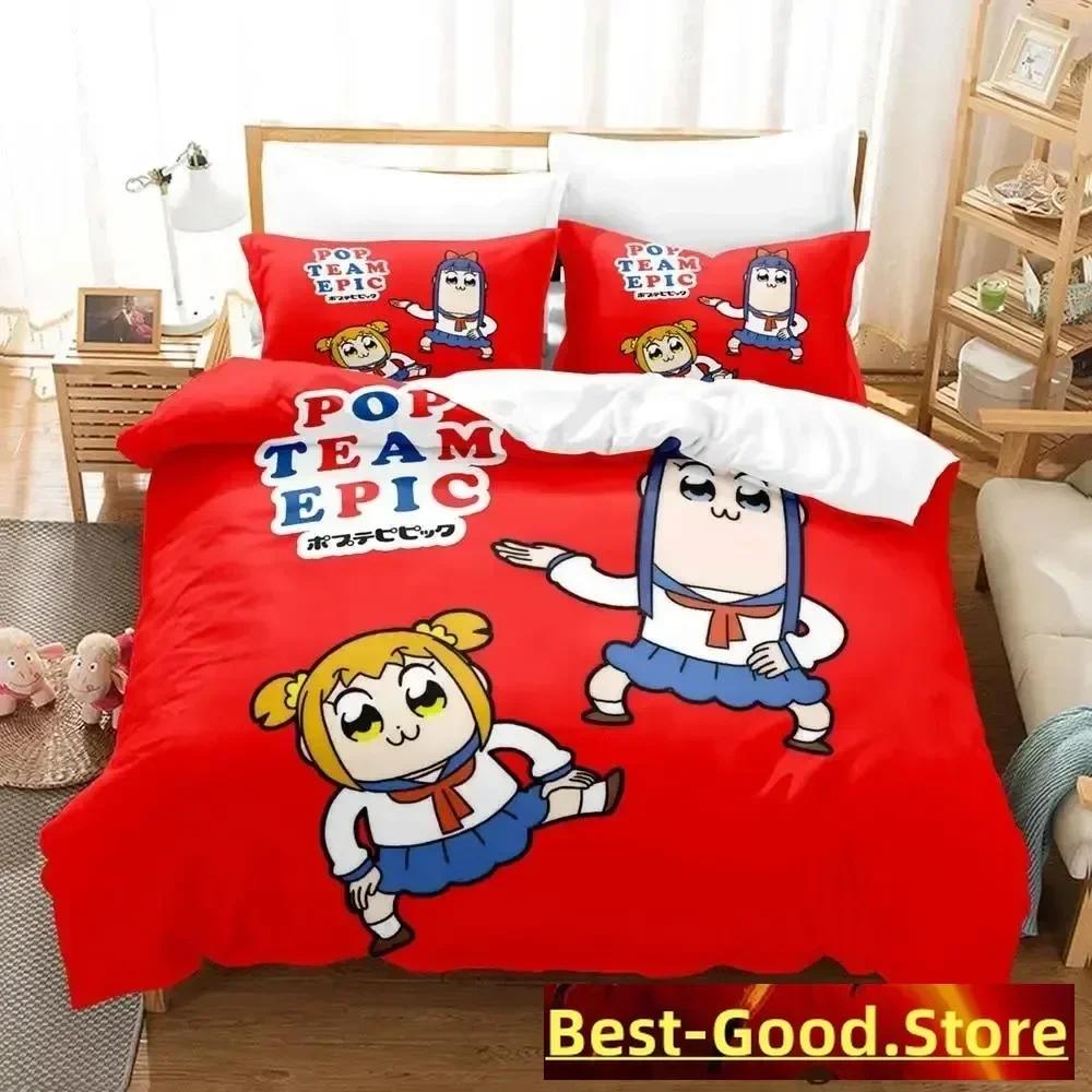 

Pop Team Epic Bedding Set Duvet Cover Sheet Printed Bed Set Pillowcase Bed Full Queen King Size Comforter Bedroom 135x200cm
