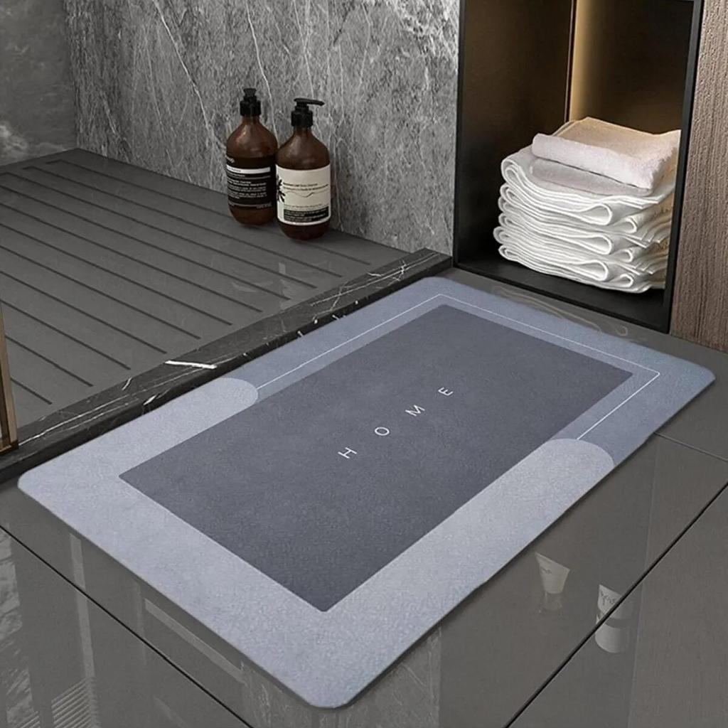 Tappetino Da Bagno Curve In Memory Foam, Assorbente E Antiscivolo, Retro TPR, Lavabile, Grigio