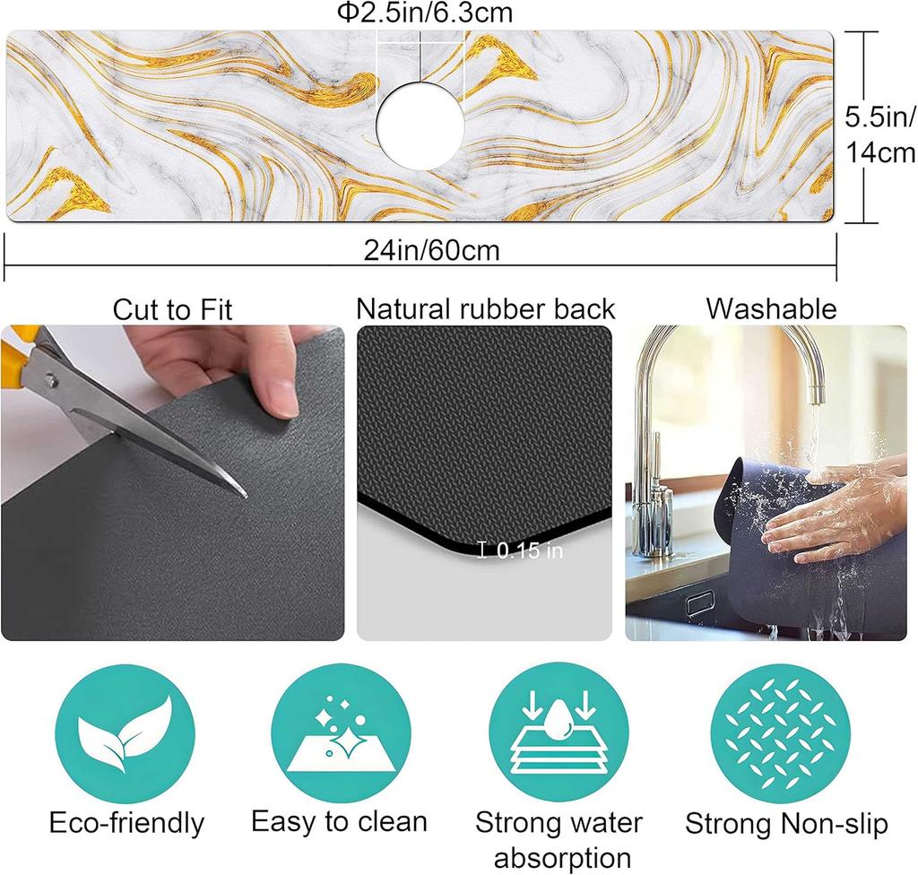 VIKAMA Marble Pattern Faucet Mat, Kitchen Sink Splash-Proof Mat, Super Absorbent and Quick-Drying Mat, Kitchen Accessories