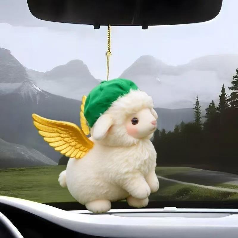 1Pcs 2D Acrylic Sheep Car Rearview Mirror Pendant Charm Christmas New Year Hanging Decoration