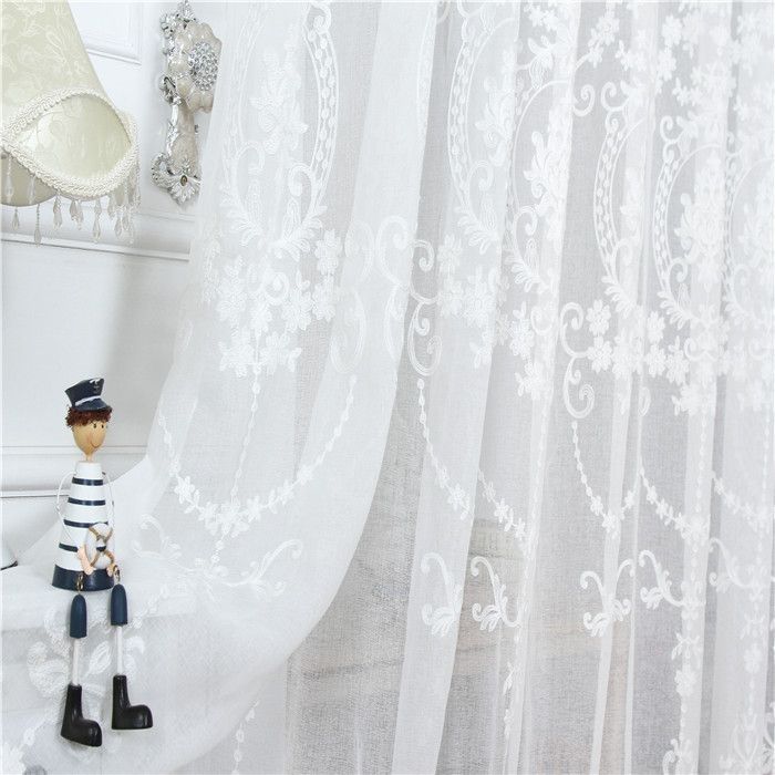 1pc Modern Embroidered Sheer Curtain Panel Rod Pocket Window Drapes for Living Room Bedroom, Geometric Pattern All-Season Pastoral Style