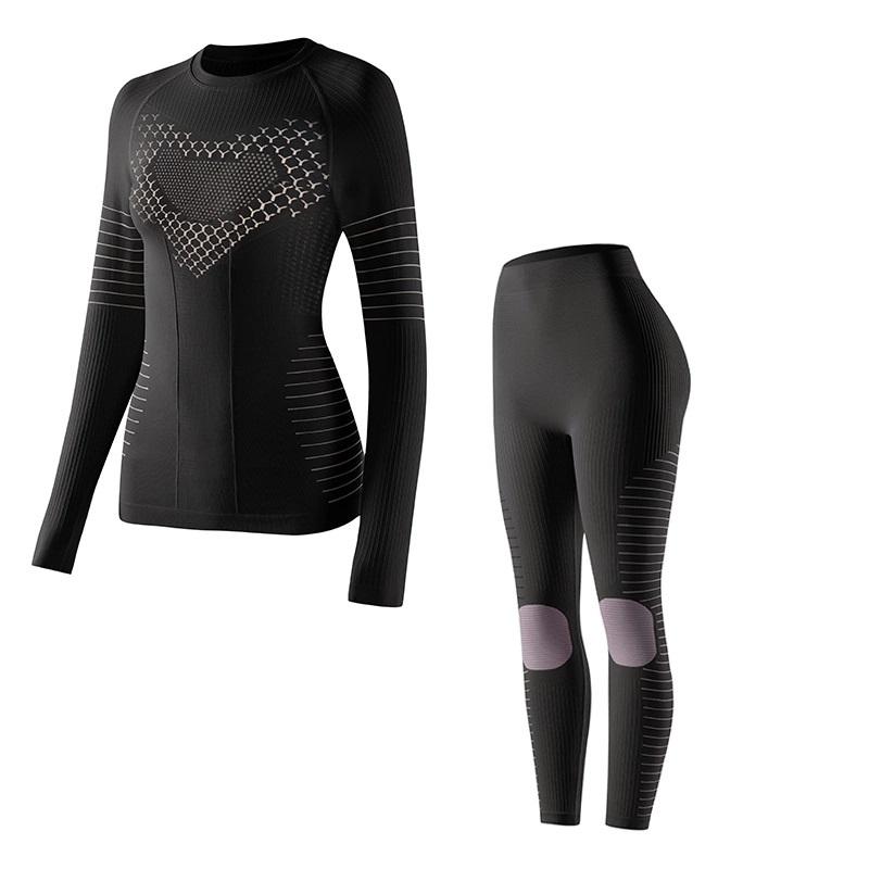 

Женский лыжный костюм, термокомпрессионный базовый слой, влагоотводящий, быстросохнущий, лыжный комплект, фитнес, активная одежда M чёрный