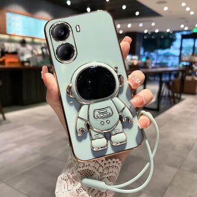 Cover Morbida in Silicone Antiurto Per POCO X7 Pro X7Pro Astronauta Cartoon Galvanizzato con Cavalletto e Laccetto Custodia Per Redmi Note 14Pro Plus