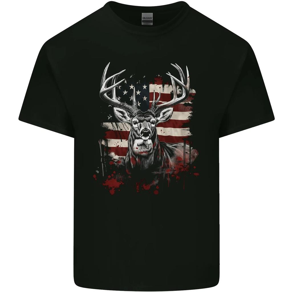 An American Deer With Flag USA Hunting Kids T-Shirt Childrens