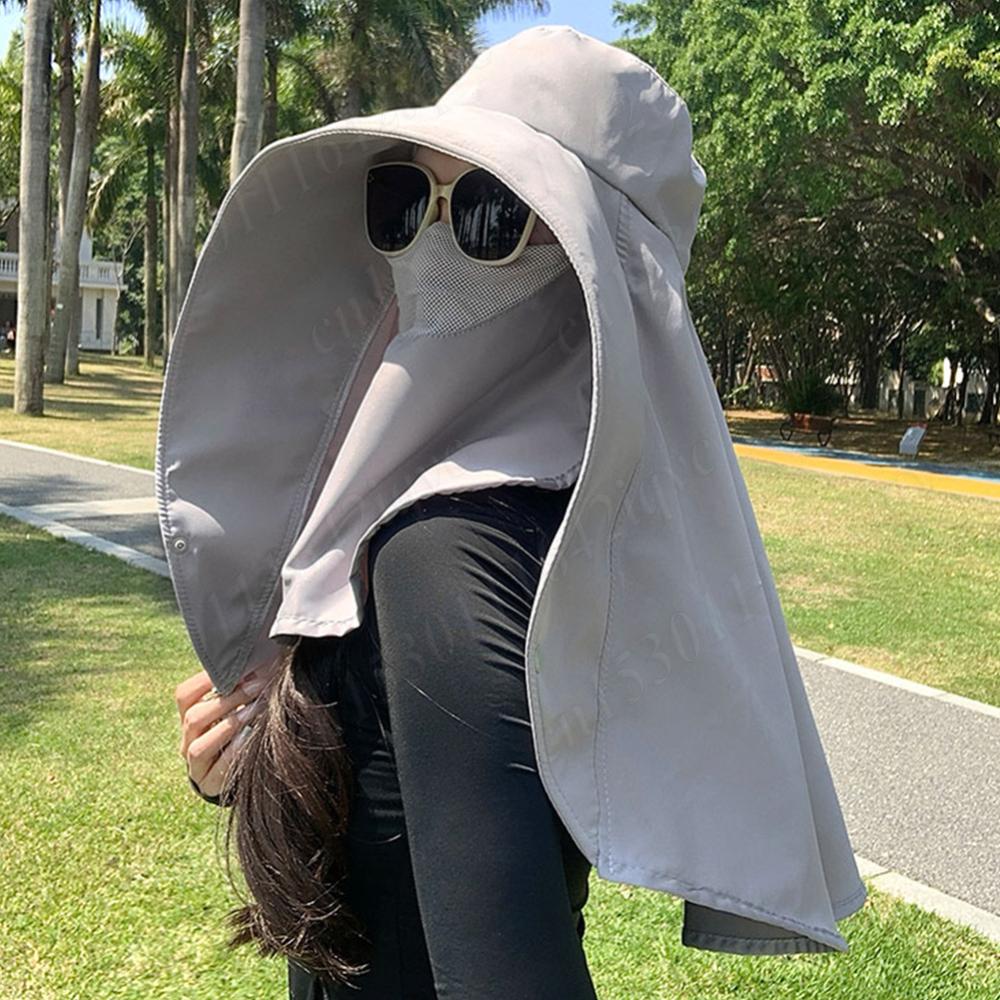 Round Top Large Brim Hat with Neck Flap Face Covering Mask Summer UV Protection Hat Lightweight Sun Visor Hat for Outdoor Travel