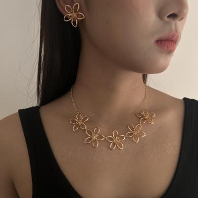 Eco-friendly Elegant Metal Floral Necklace & Earrings Set for Women