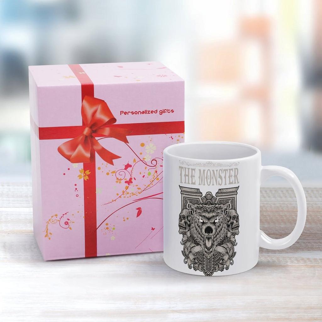 11oz Weiße Keramiktasse mit doppelten Druckflächen, glattem, glänzendem Korpus und einfachem Griff für Kaffee, Tee und warme Getränke