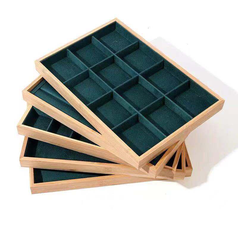 Bamboo Wood Jewelry Display Tray for Rings, Necklaces, Bracelets, and Watches