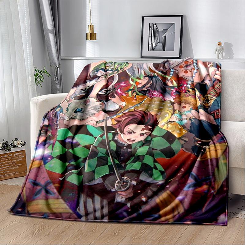 D-Demon Slayer Anime Blanket Sofa Office Nap Cover Blanket Kamado Nezuko Air Conditioning Blanket Soft and Warm