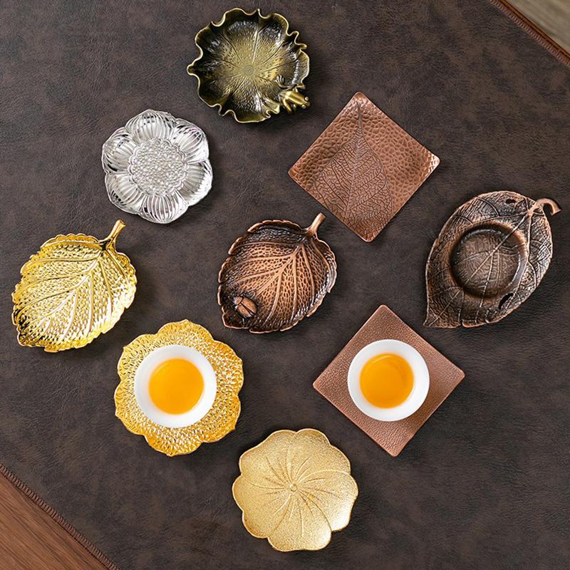 1 Stück Gold Retro Metall Untersetzer Exquisite Isolierunterlage Teetabletts für Zuhause Teeräume Vintage KongFu Teezeremonie Zubehör Geschenk