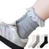 4 Pairs Women's Lace Ruffle Crew Socks Sweet Princess Style Ballet Socks with Small Leather Shoes Cotton Socks