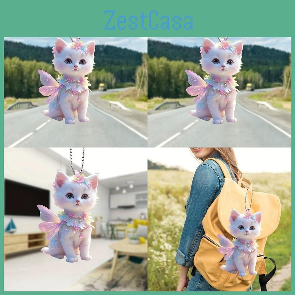 Cat Angel With Wings Acrylic Flat Surface Car Decor Pendant For Auto Interior