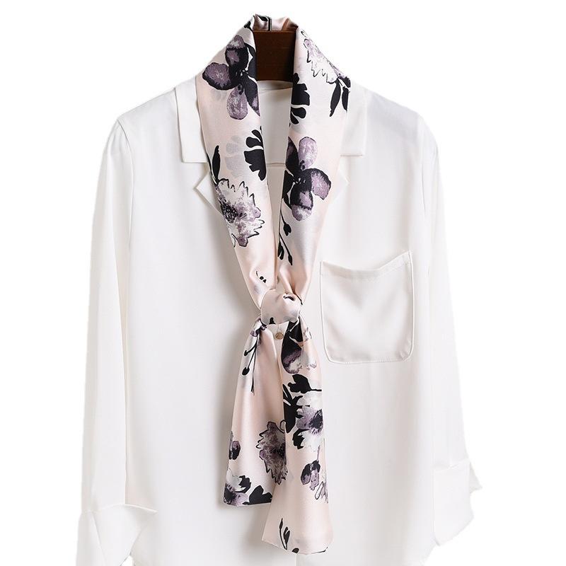 Thin and Narrow Long Small Silk Scarves Women's Foreign Style Fashionable and Versatile Sunscreen Silk Scarves Spring and Summer Scarves Scarves